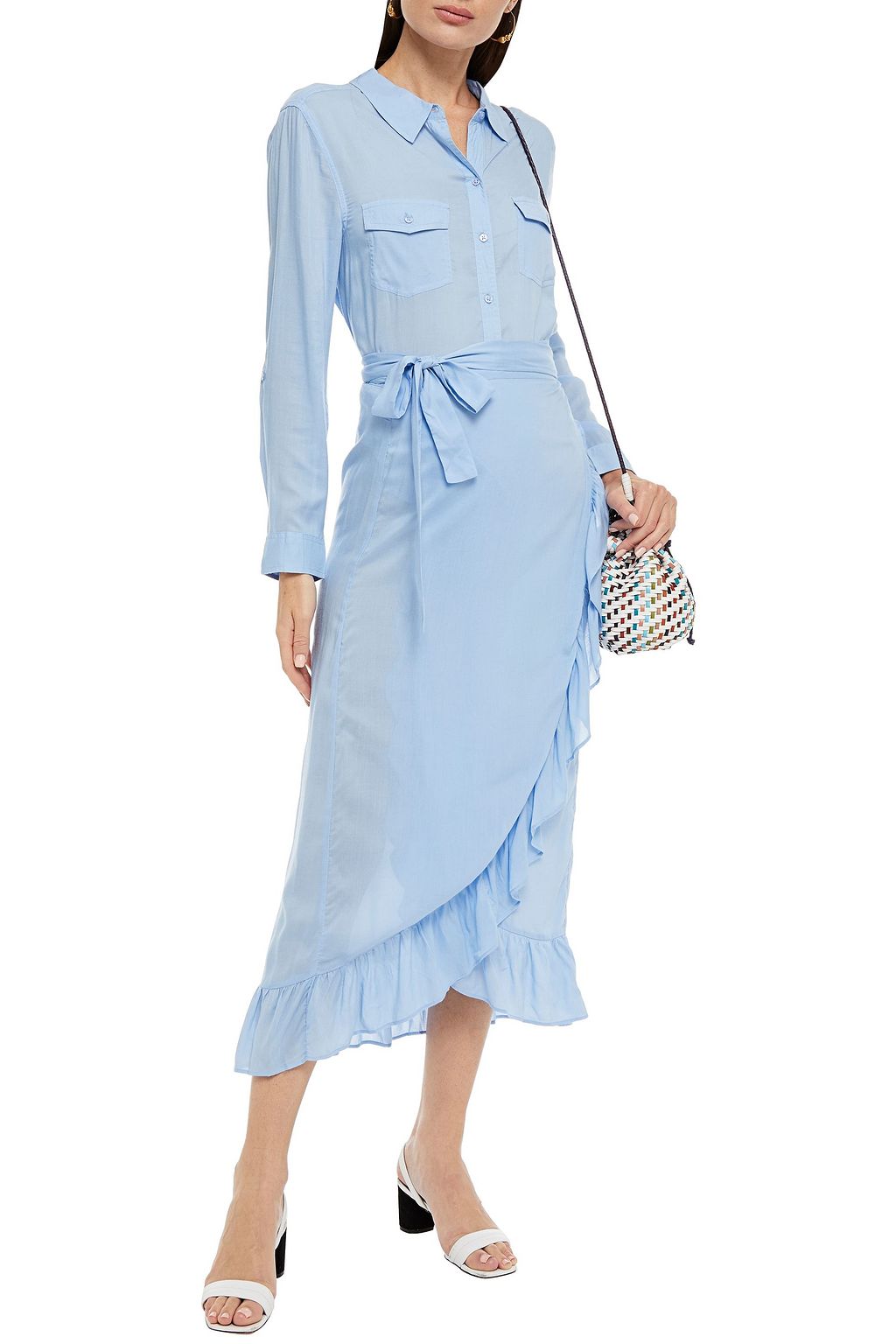 MELISSA ODABASH Danni ruffled voile midi wrap skirt