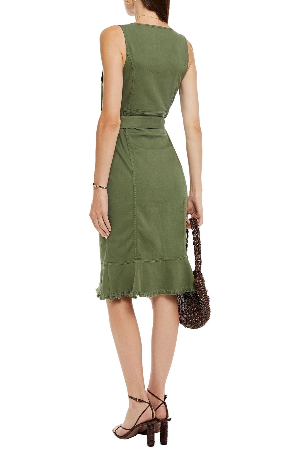 MELISSA ODABASH Ruby belted frayed denim dress