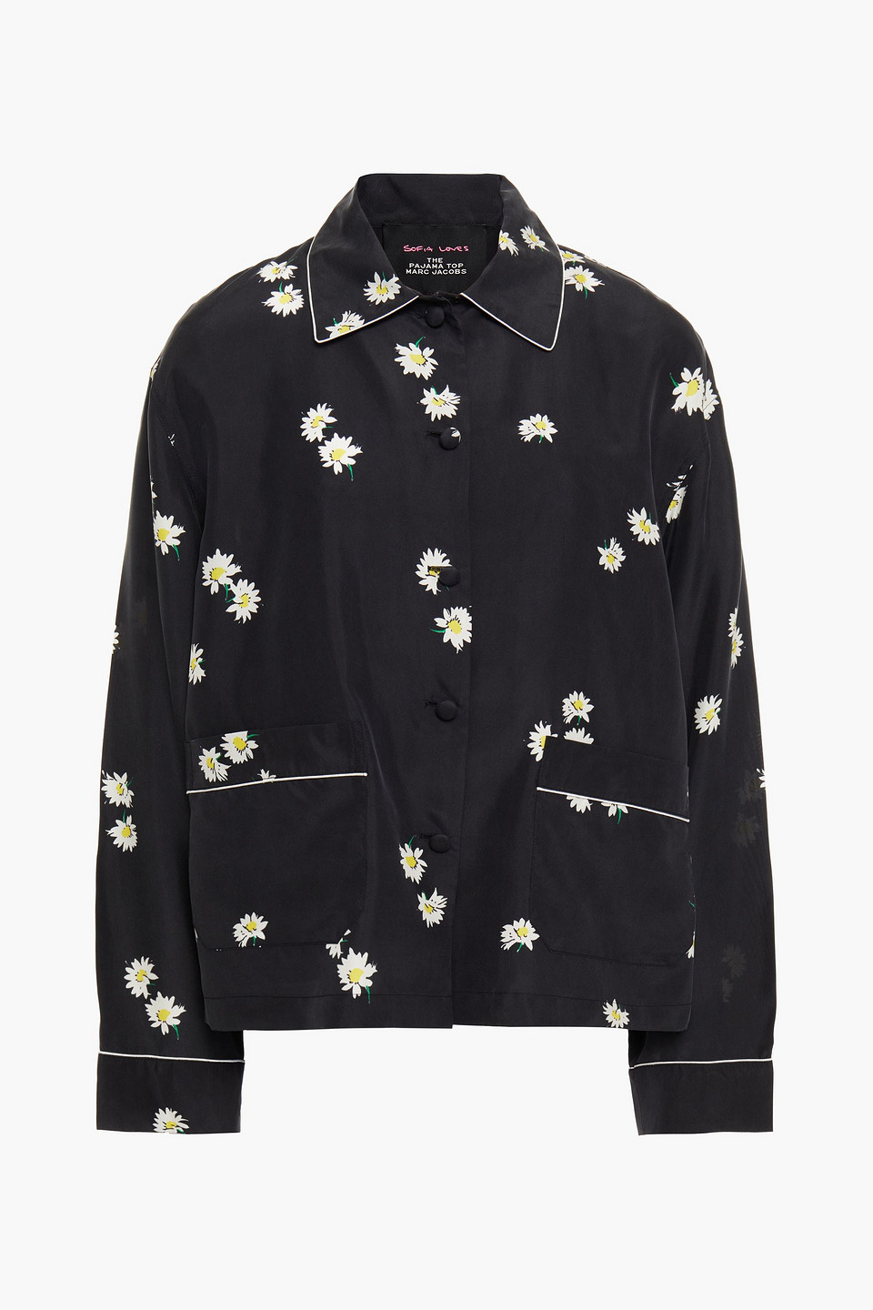 Marc Jacobs Woman Floral-print Washed-silk Shirt Black Size L