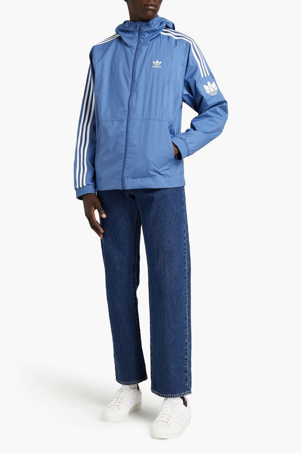 ADIDAS ORIGINALS ストライプシェル加工生地 フード付きジャケット