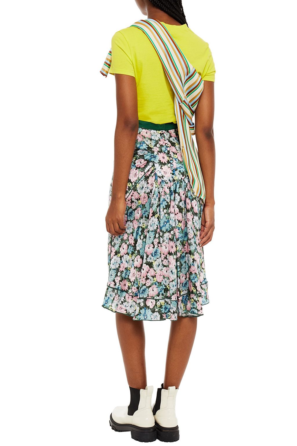 MARC JACOBS Gathered floral-print silk-satin midi skirt