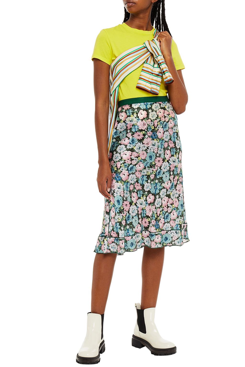 MARC JACOBS Gathered floral-print silk-satin midi skirt