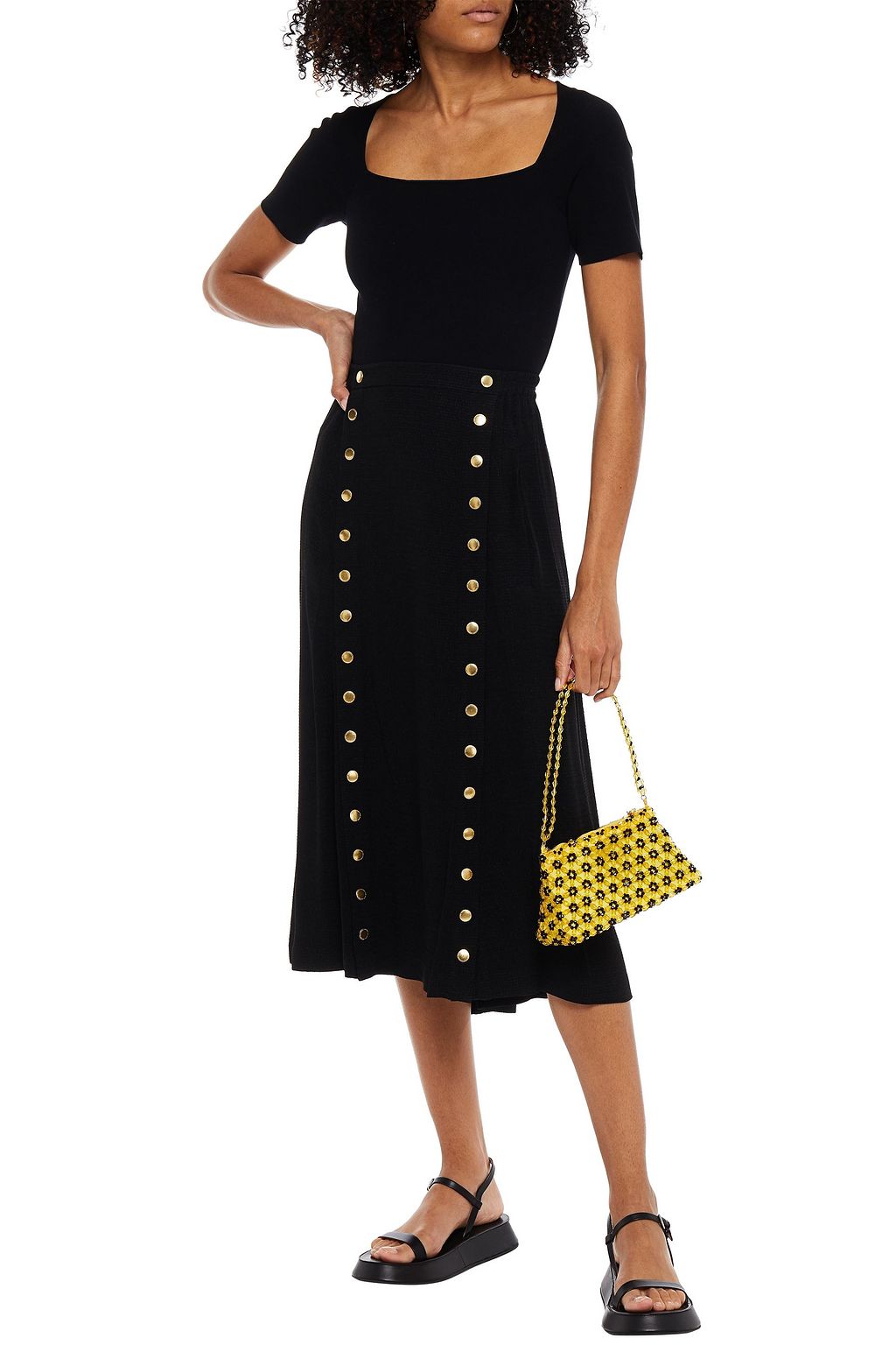 MARC JACOBS Snap-detailed seersucker midi skirt