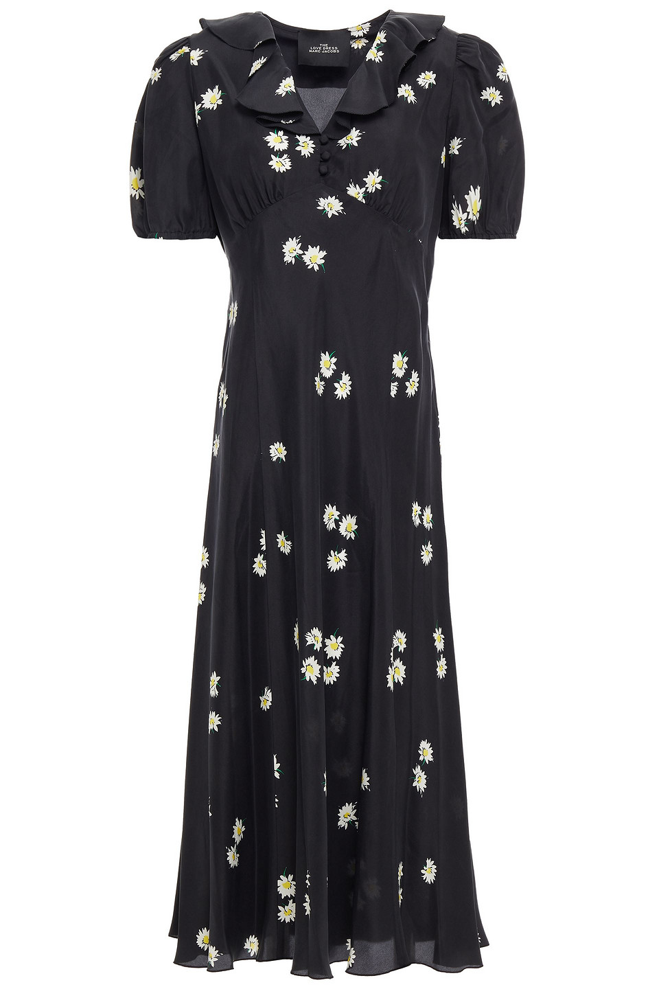 Marc Jacobs Woman Ruffled Floral-print Washed-silk Midi Dress Black Size 6