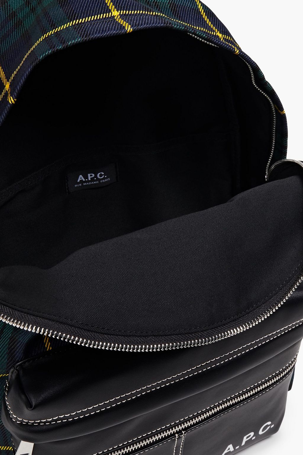 A.P.C. フェイクレザーパネル チェックツイル バックパック