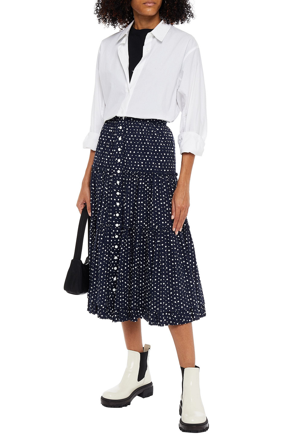 Marc Jacobs Tiered Polka-dot Swiss-dot Cotton-blend Midi Skirt In Gold