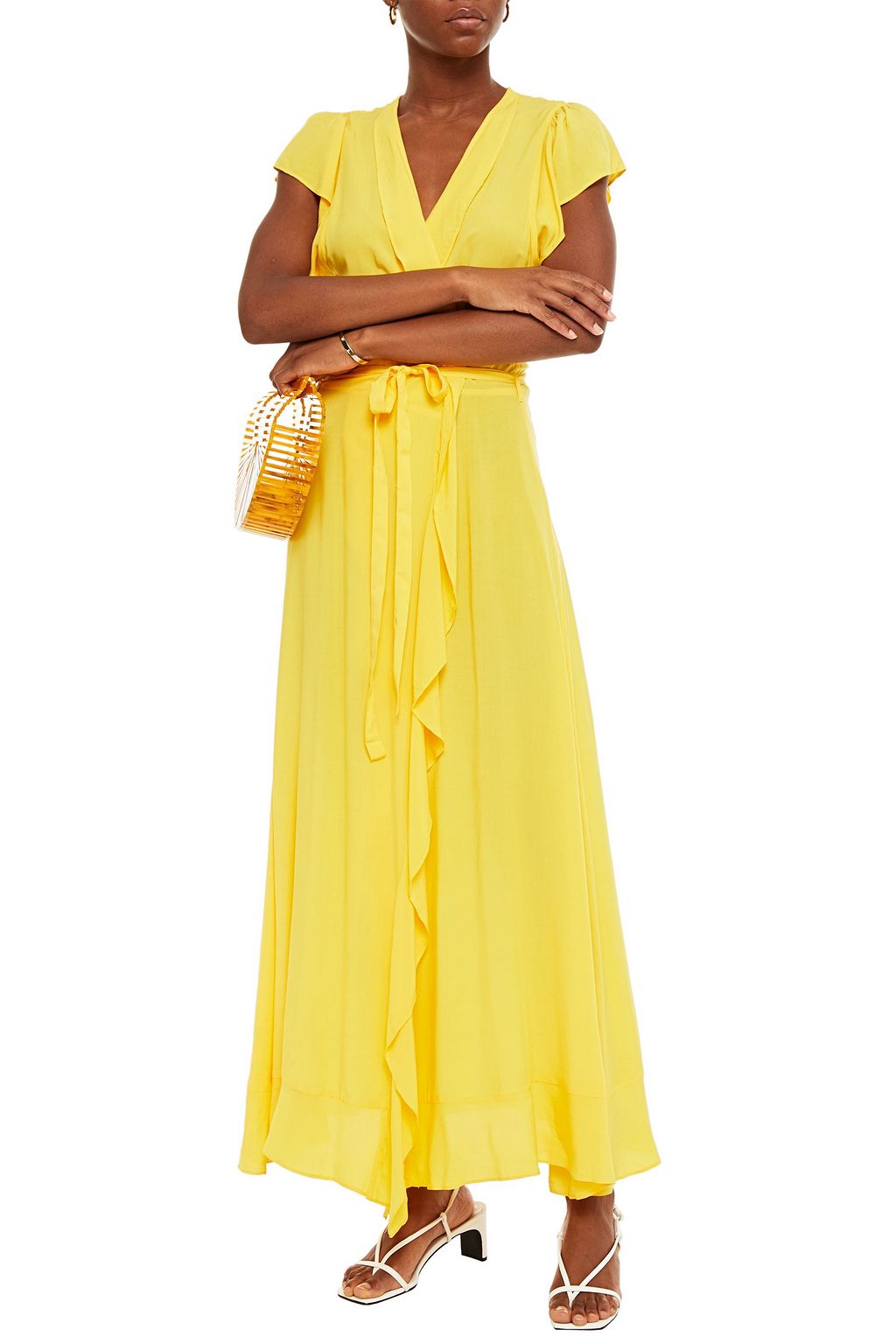 MELISSA ODABASH Brianna ruffled printed voile maxi wrap dress