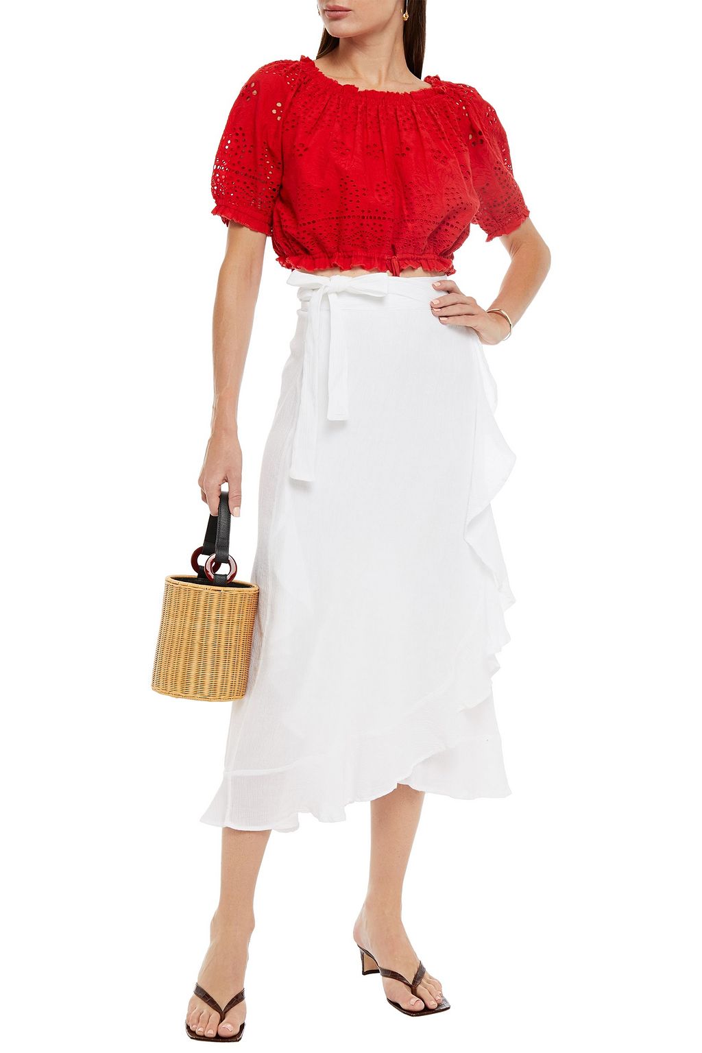 MELISSA ODABASH Frances cropped broderie anglaise cotton top