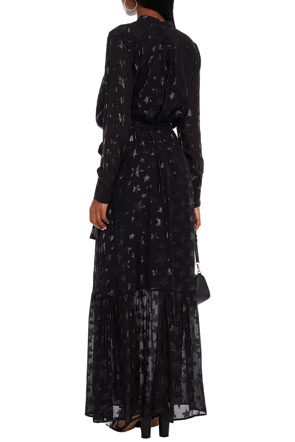 MELISSA ODABASH Zoe Stars metallic fil coupé silk-blend maxi shirt dress