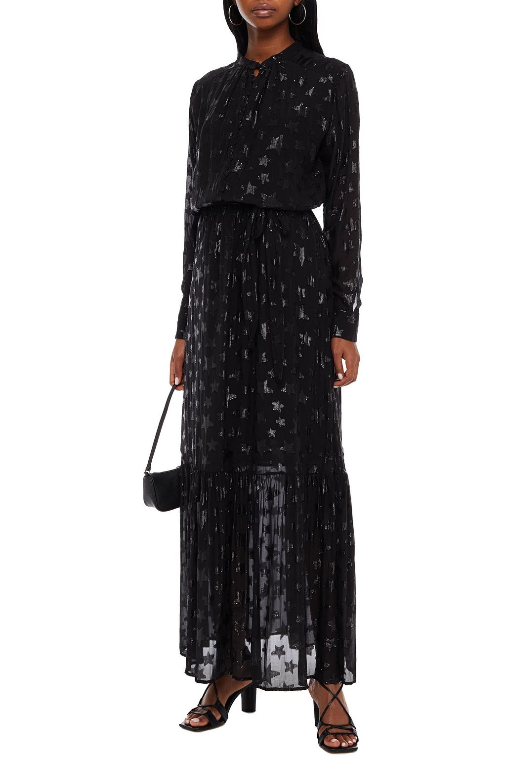 MELISSA ODABASH Zoe Stars metallic fil coupé silk-blend maxi shirt dress