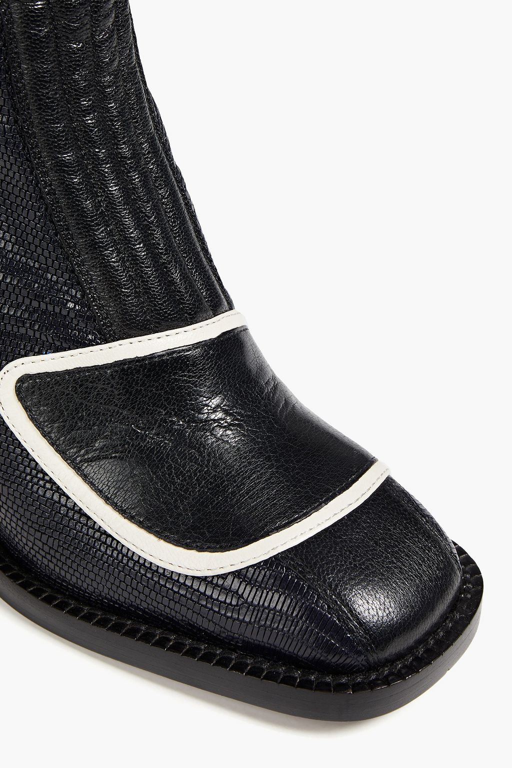 CHLOÉ Printed terry, lizard-effect and smooth leather ankle boots