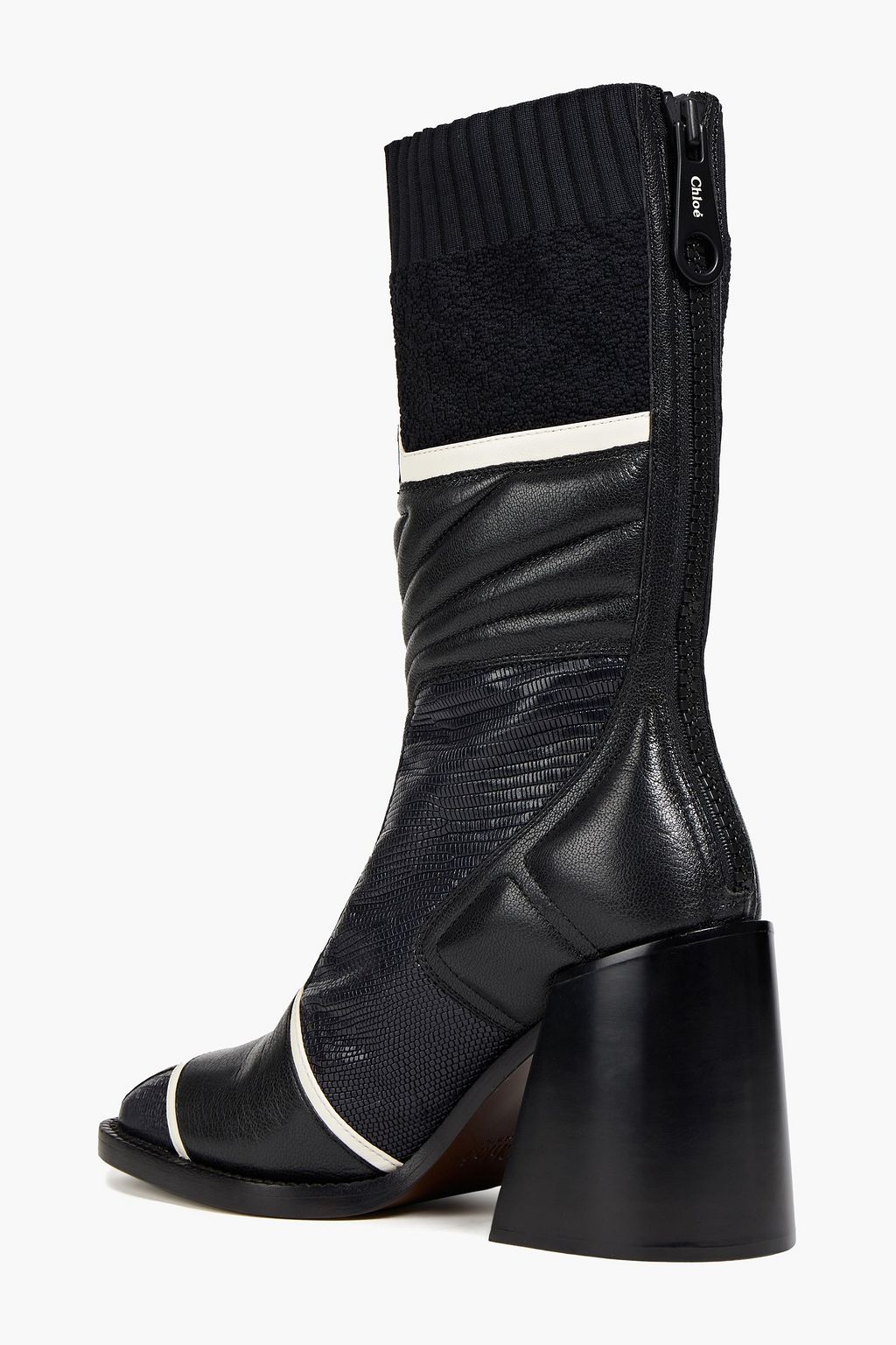 CHLOÉ Printed terry, lizard-effect and smooth leather ankle boots