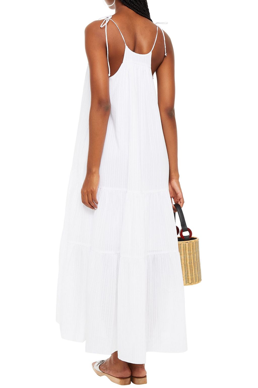 LOUP CHARMANT Bondi tiered textured cotton-poplin midi dress