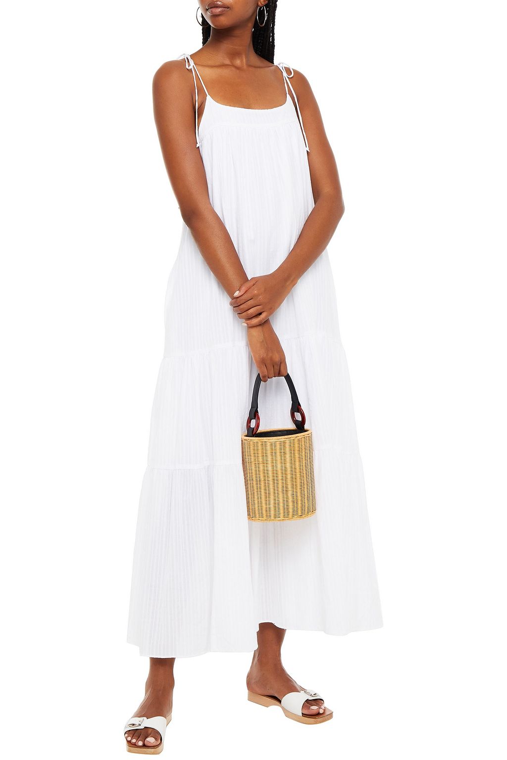 LOUP CHARMANT Bondi tiered textured cotton-poplin midi dress