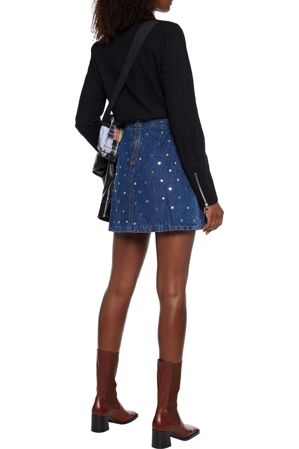 GANNI Studded denim mini skirt