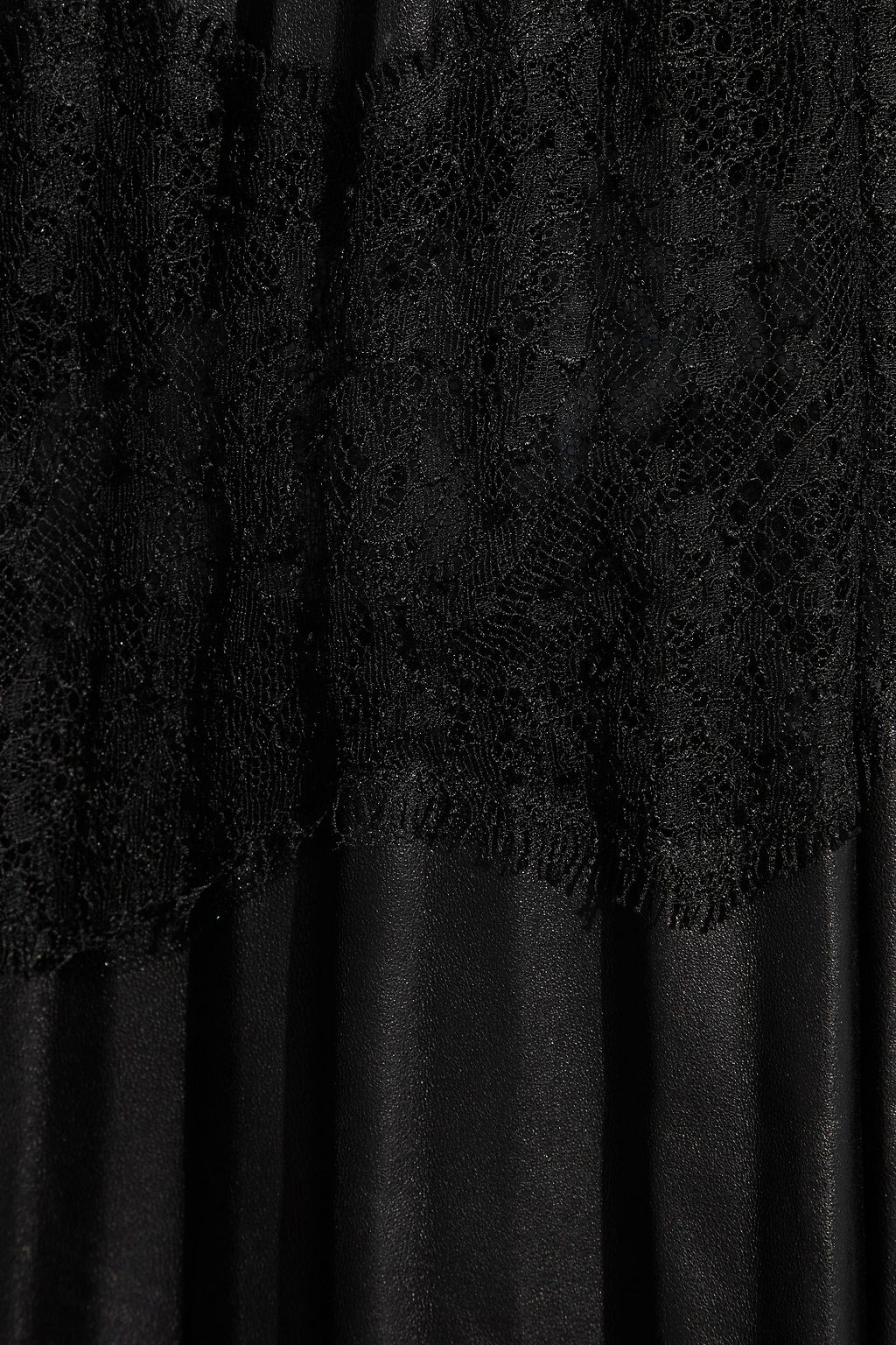 VALENTINO GARAVANI Lace-paneled pleated leather midi skirt