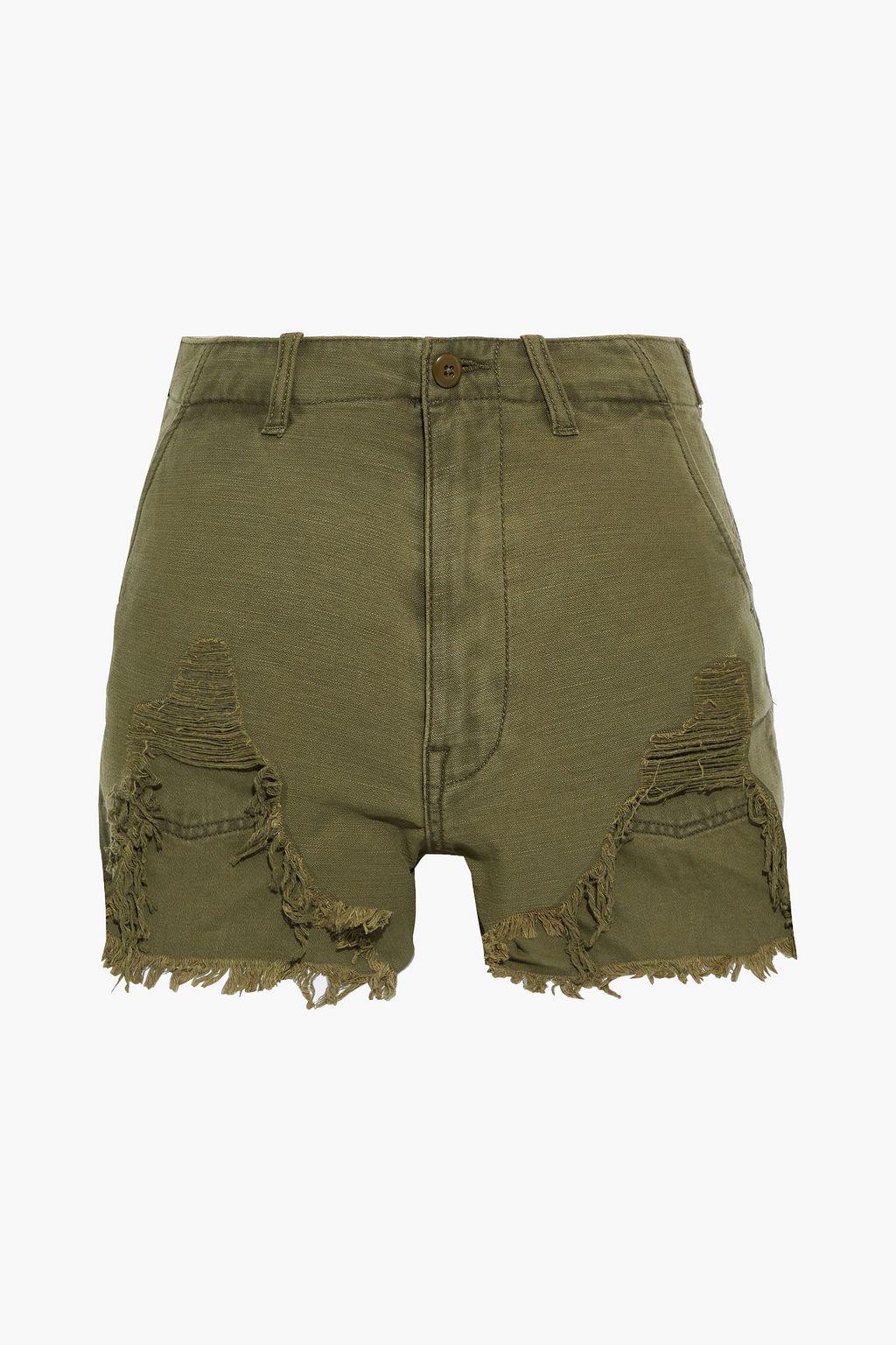 Distressed cotton-canvas shorts 