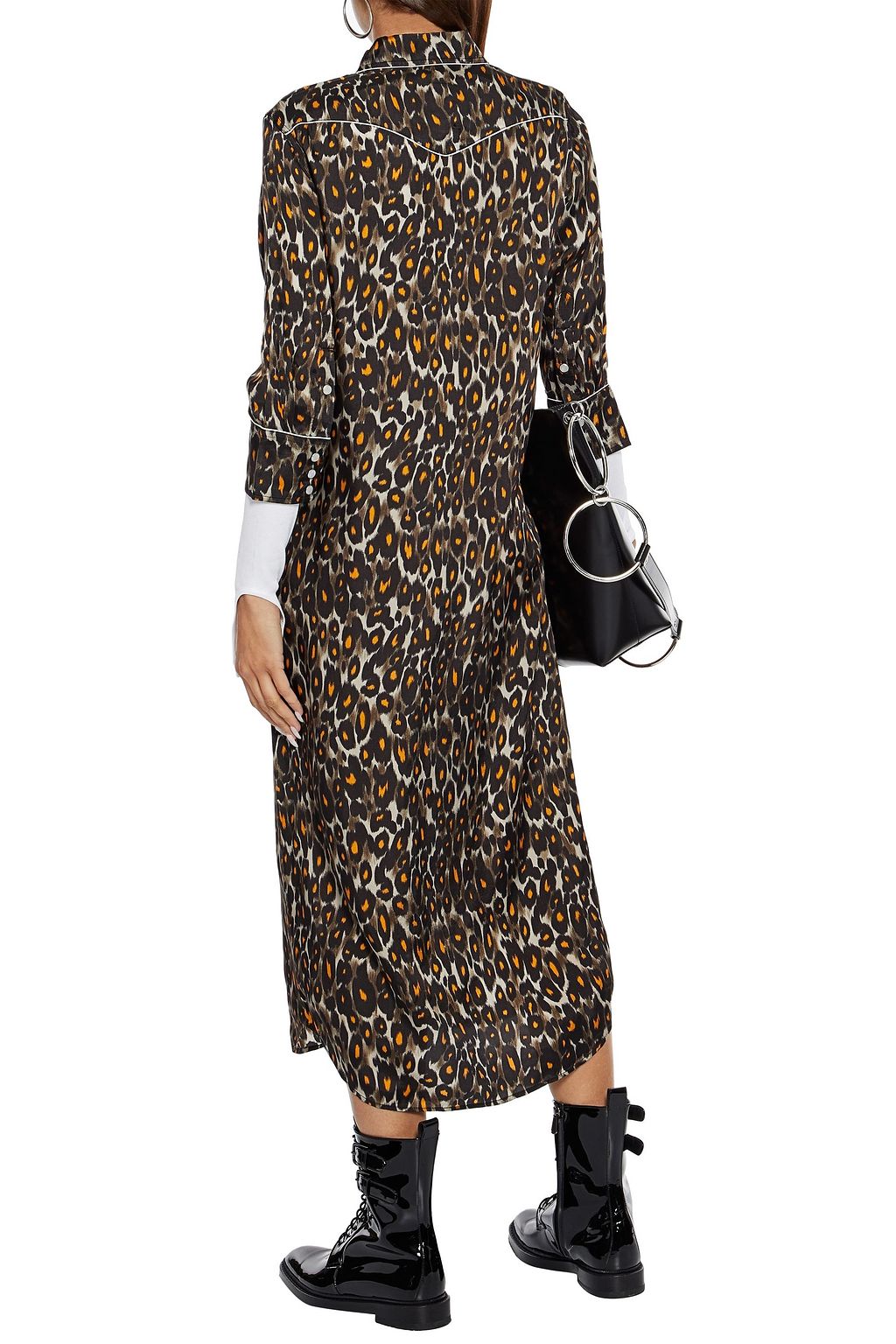 R13 Cowboy leopard-print cupro-satin midi shirt dress