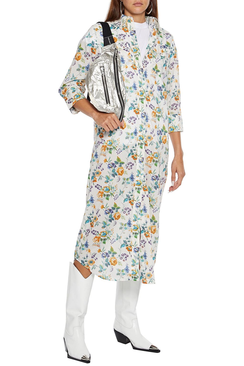 R13 Cowboy leopard-print cupro-satin midi shirt dress