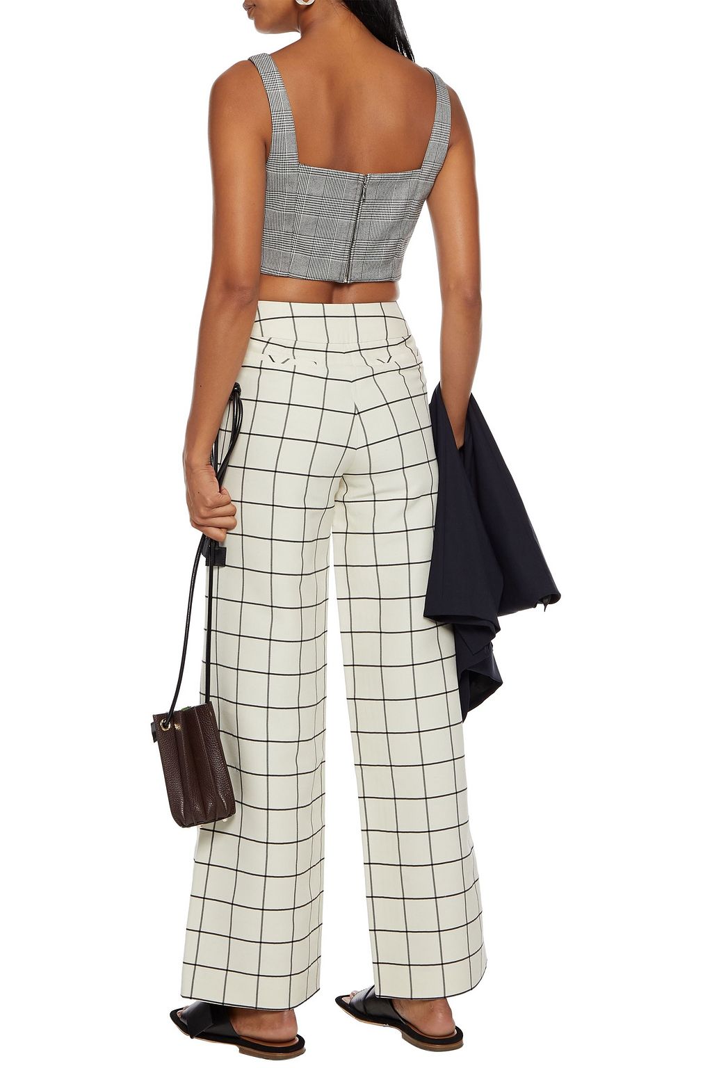 REJINA PYO Eloise checked wool and silk-blend wide-leg pants