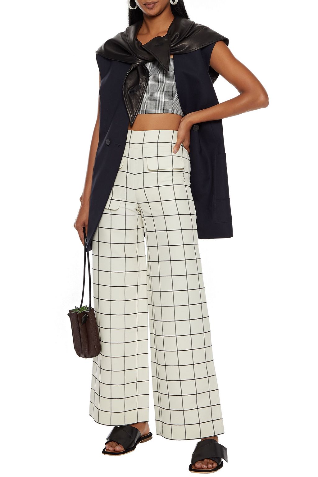 REJINA PYO Eloise checked wool and silk-blend wide-leg pants