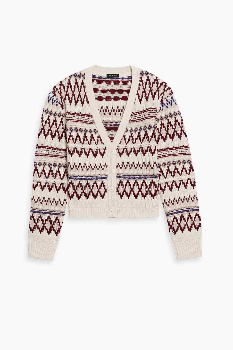 Rag & Bone Willow Fair Isle Wool Cardigan In White
