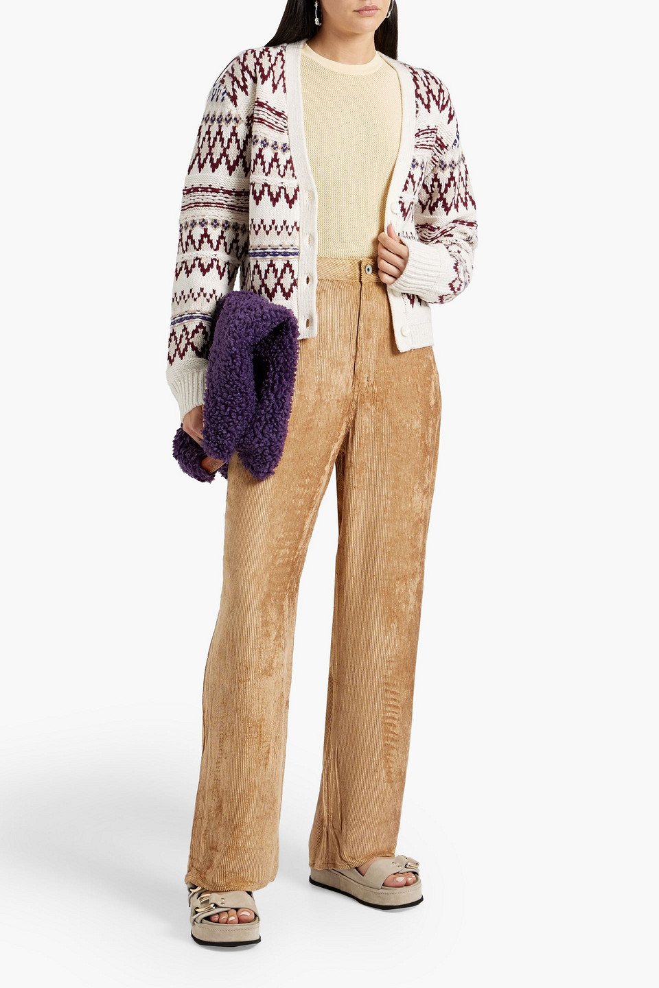 Rag & Bone Willow Fair Isle Wool Cardigan In Ivory