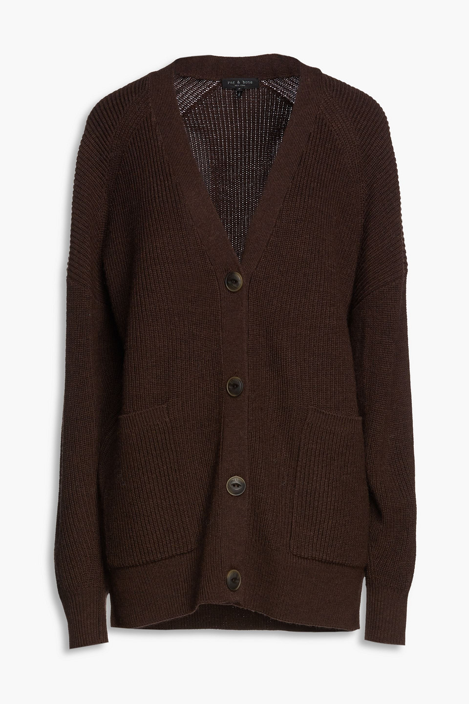 rag & bone - selah mélange ribbed wool cardigan - brown - s