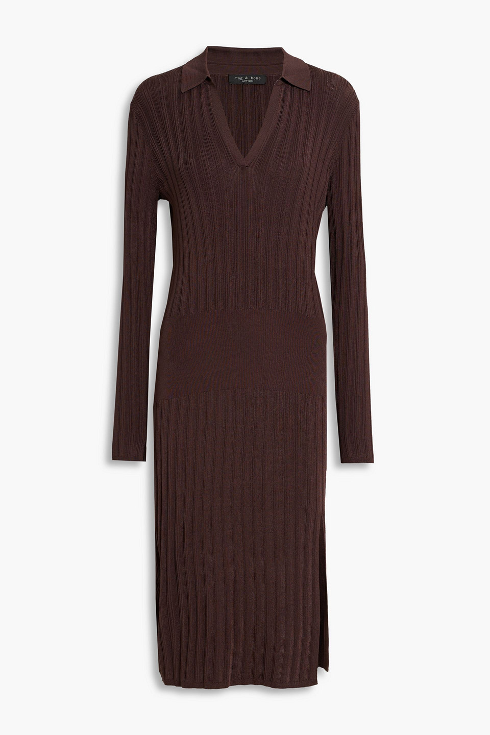 Rag & Bone Dawson Ribbed-knit Midi Dress In Chocolate