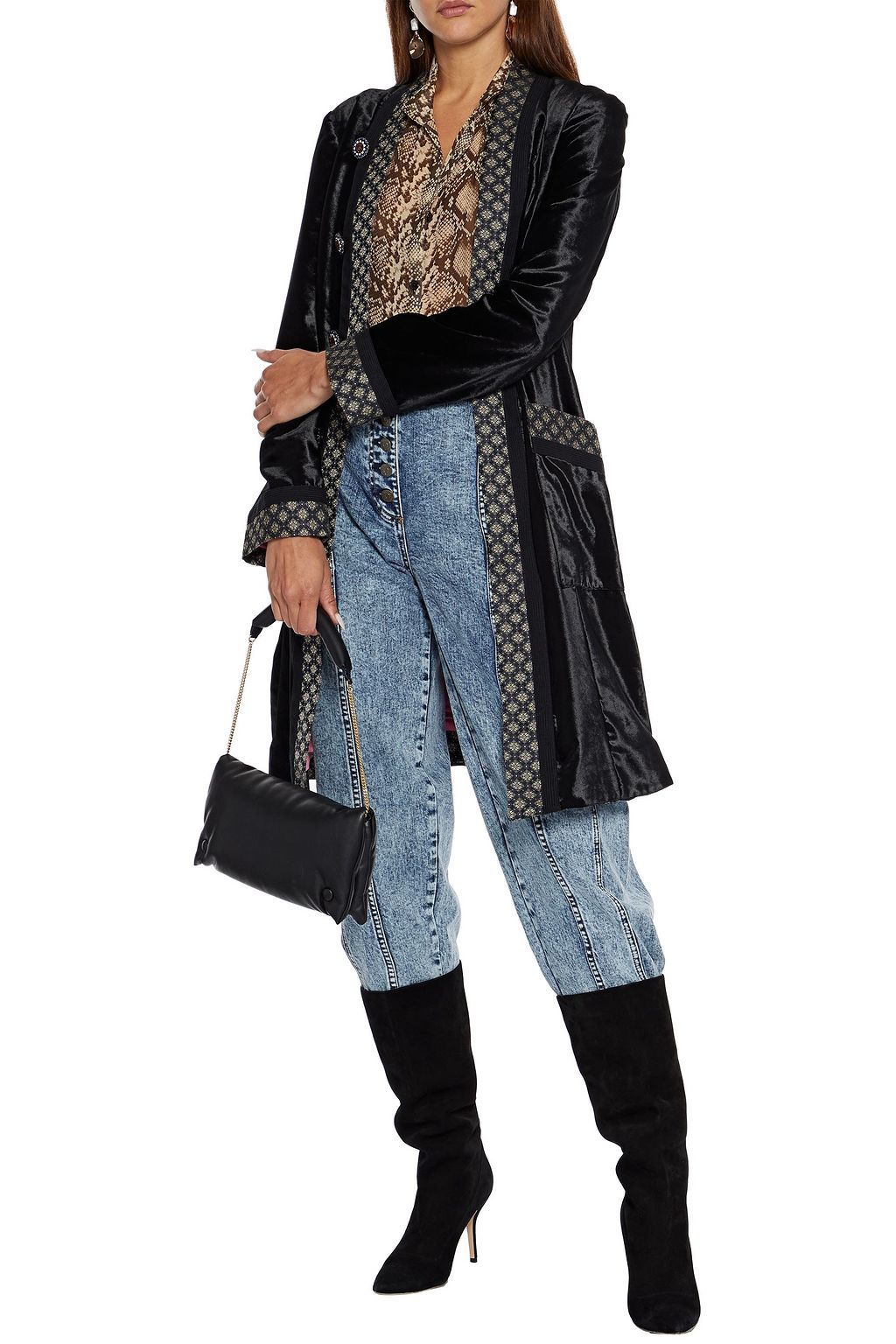 ETRO Button-embellished jacquard-trimmed velvet jacket