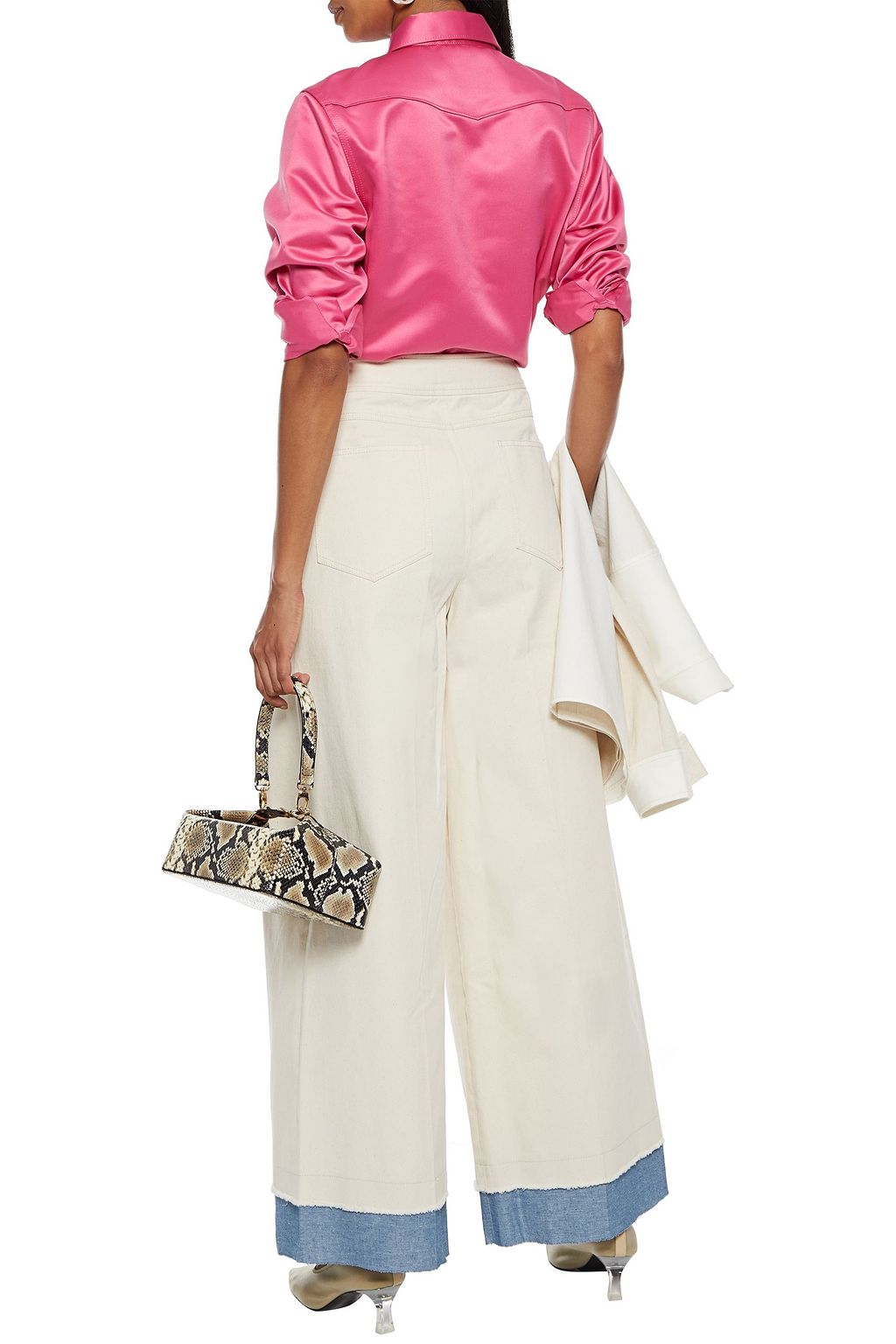 REJINA PYO Brodie denim-trimmed cotton-twill wide-leg pants