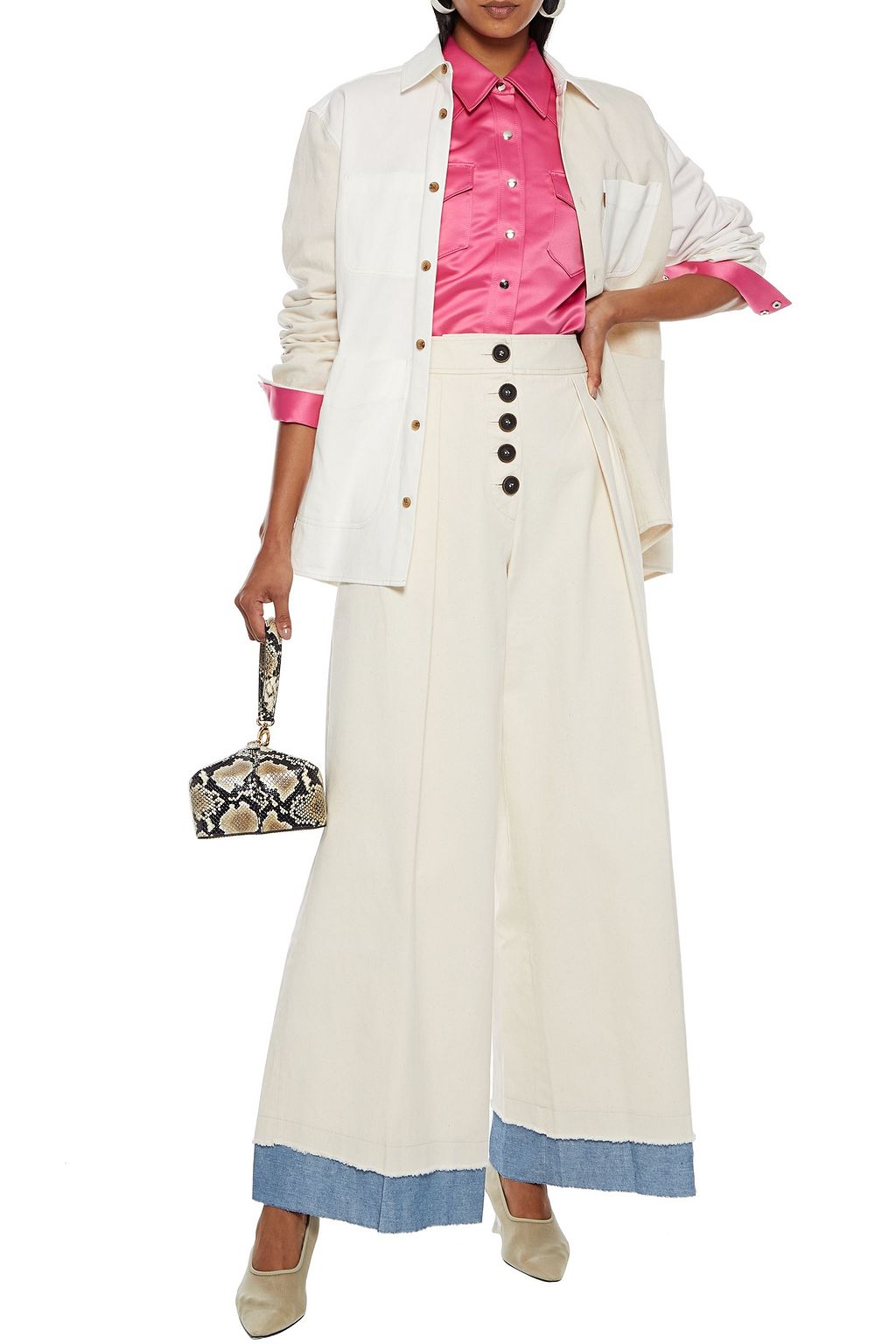 REJINA PYO Brodie denim-trimmed cotton-twill wide-leg pants