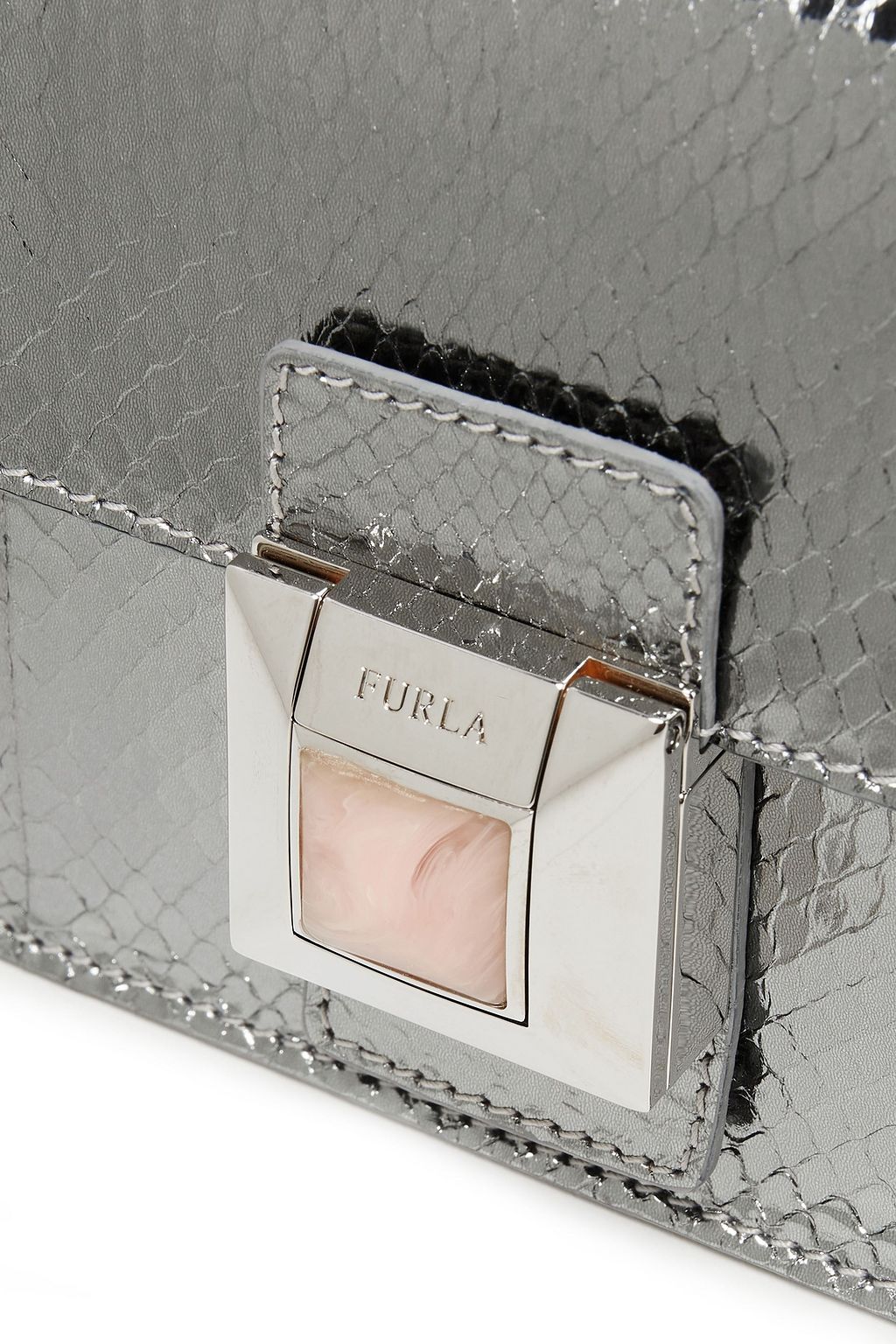 FURLA Diva mini metallic snakeskin and leather shoulder bag
