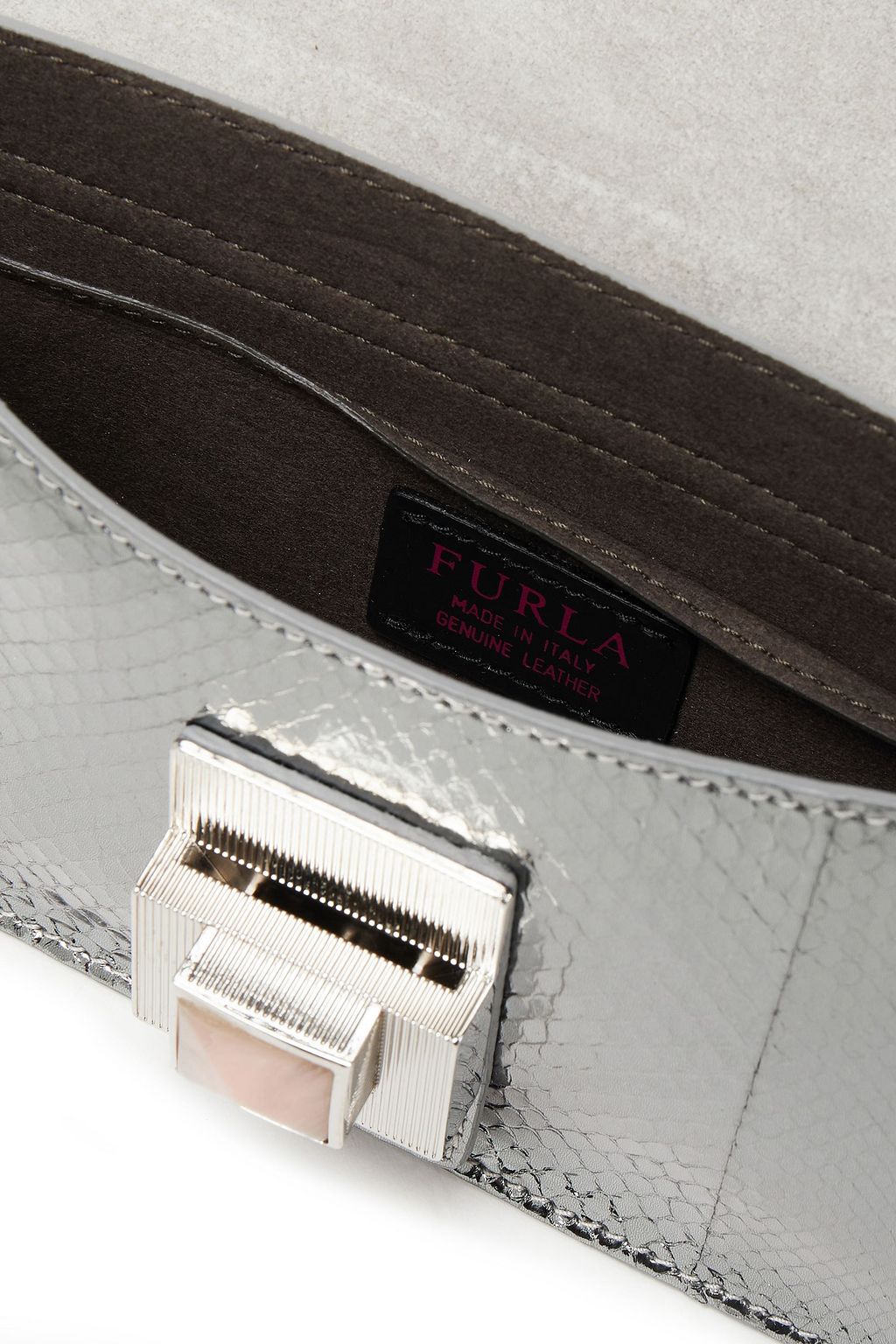 FURLA Diva mini metallic snakeskin and leather shoulder bag