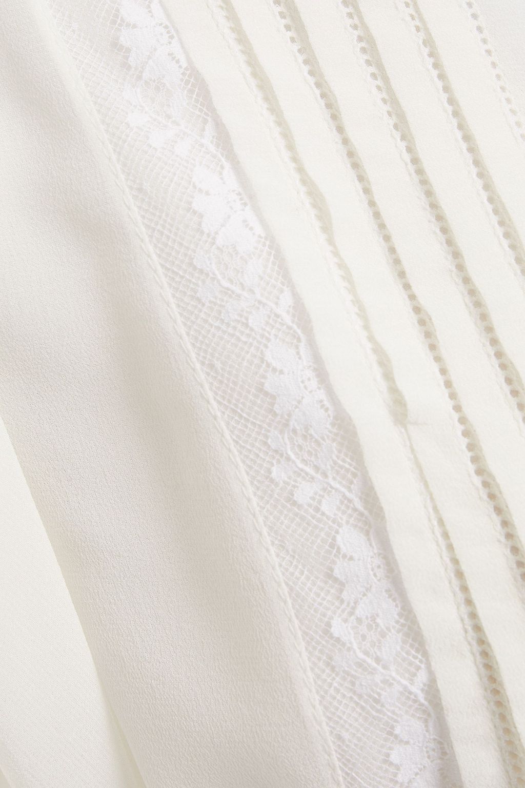 CHLOÉ Lace-trimmed pintucked silk crepe de chine top