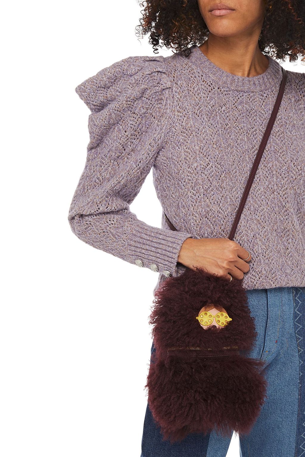 SEE BY CHLOÉ Studded shearling and textured-leather shoulder bag