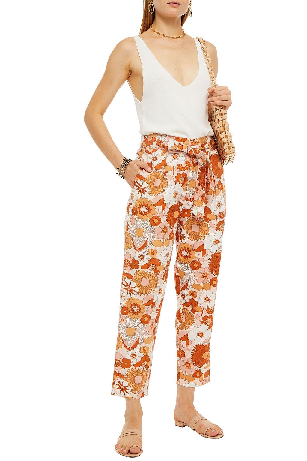 ANTIK BATIK Paula cropped printed cotton-poplin tapered pants