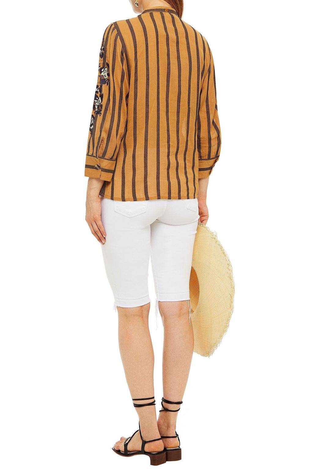 ANTIK BATIK Rosita embroidered striped cotton-gauze top