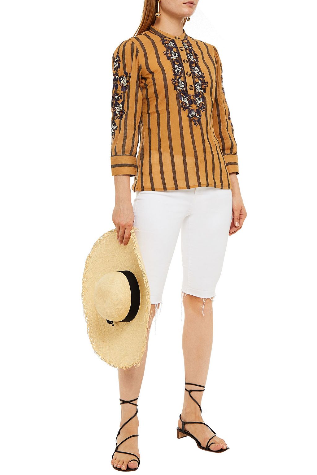 ANTIK BATIK Rosita embroidered striped cotton-gauze top