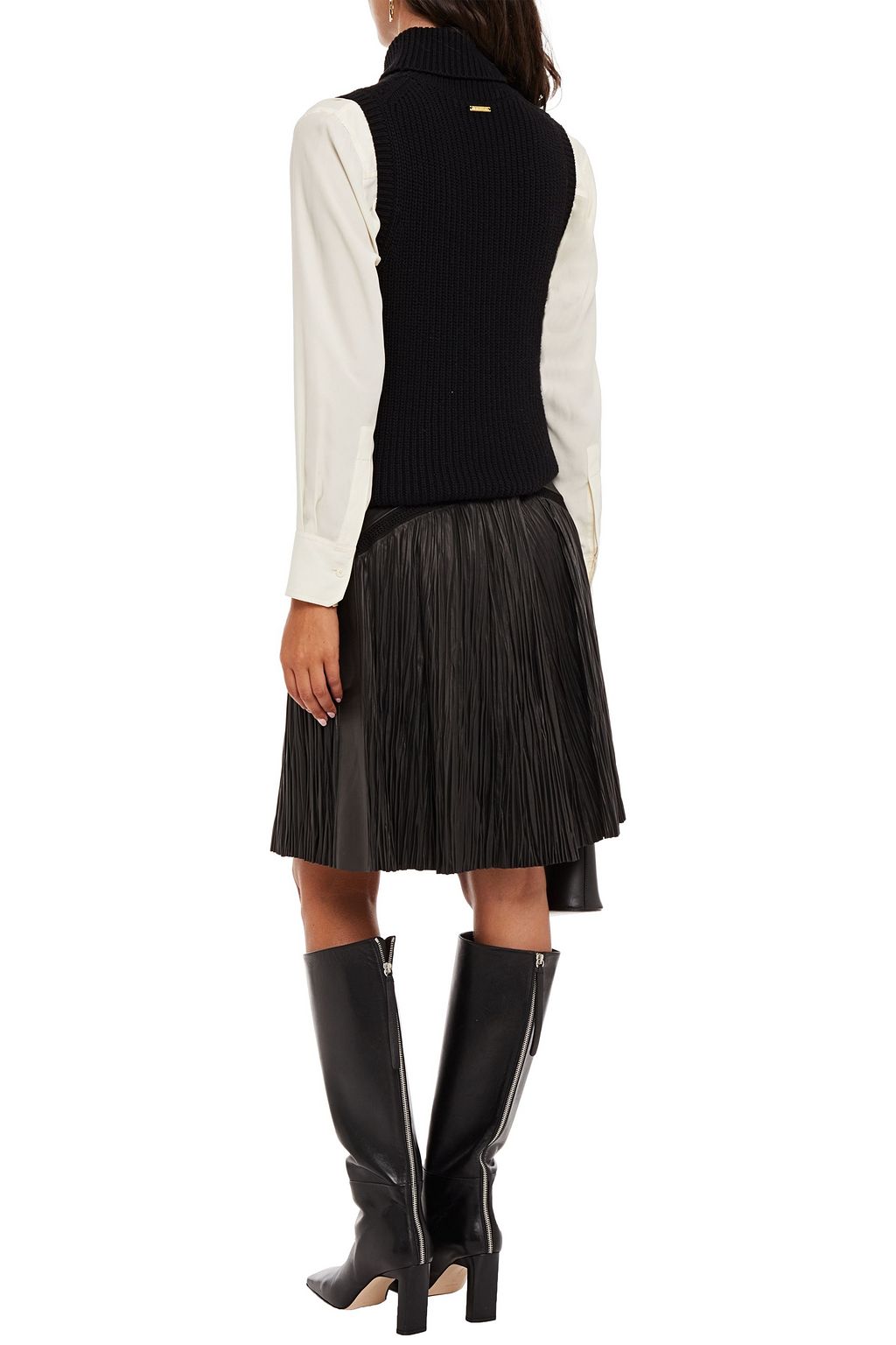 CHLOÉ Pointelle-trimmed plissé leather skirt