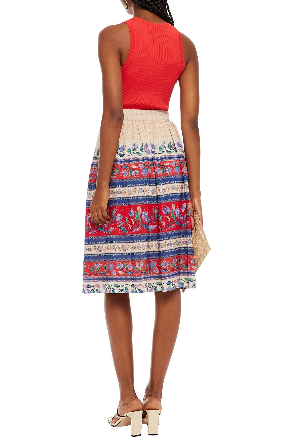 ANTIK BATIK Christina embellished printed silk crepe de chine skirt