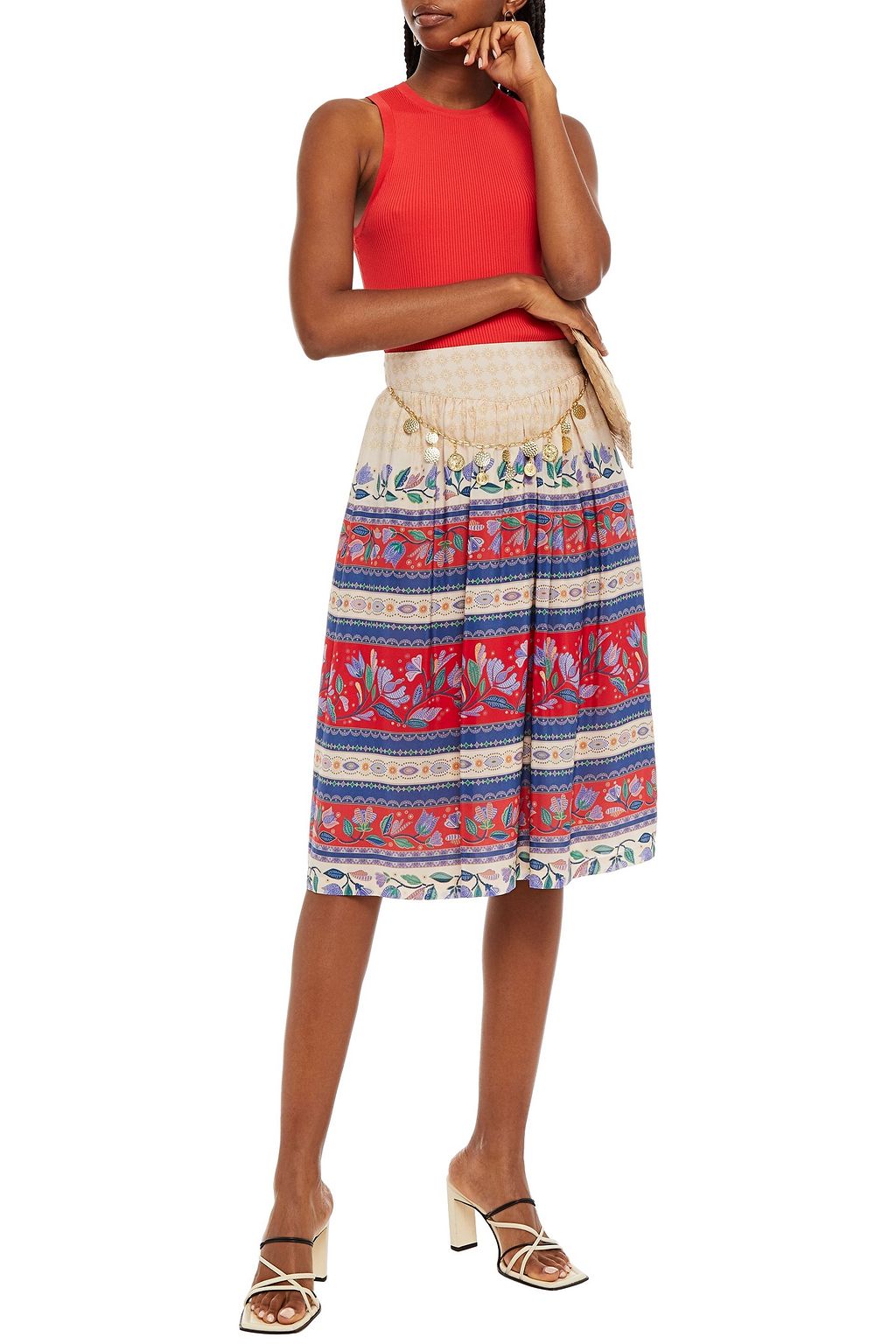 ANTIK BATIK Christina embellished printed silk crepe de chine skirt