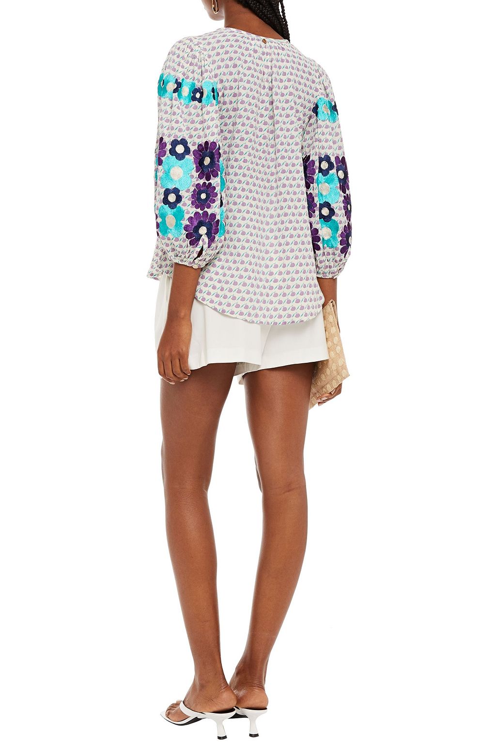 ANTIK BATIK Apoline embroidered printed cotton-gauze top