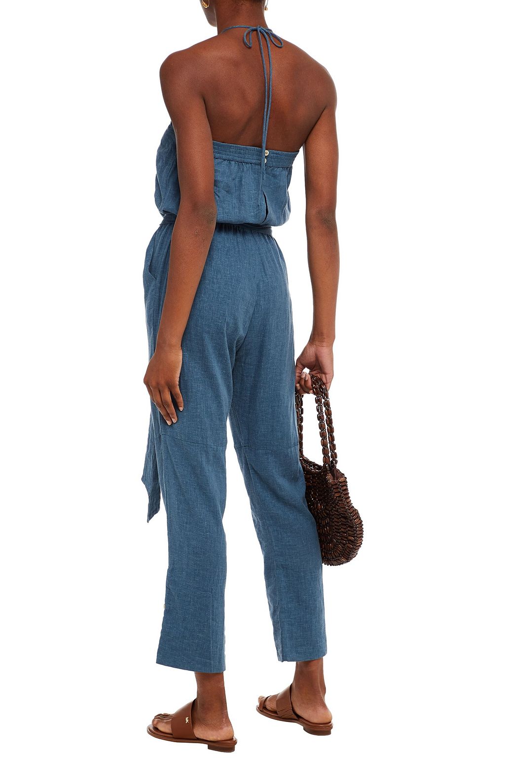 VIX PAULA HERMANNY Belted linen-blend halterneck jumpsuit