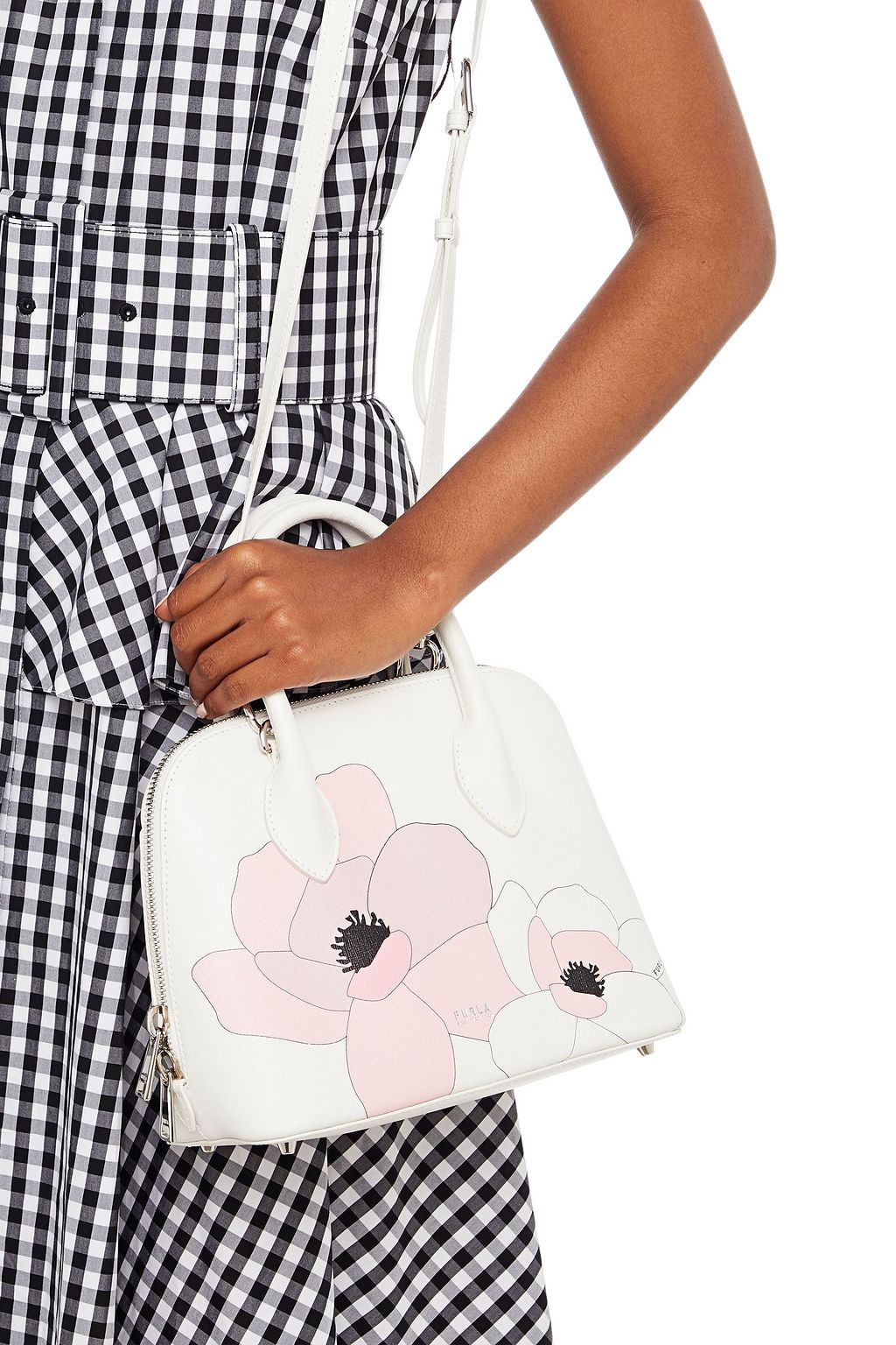 FURLA Floral-print textured-leather tote
