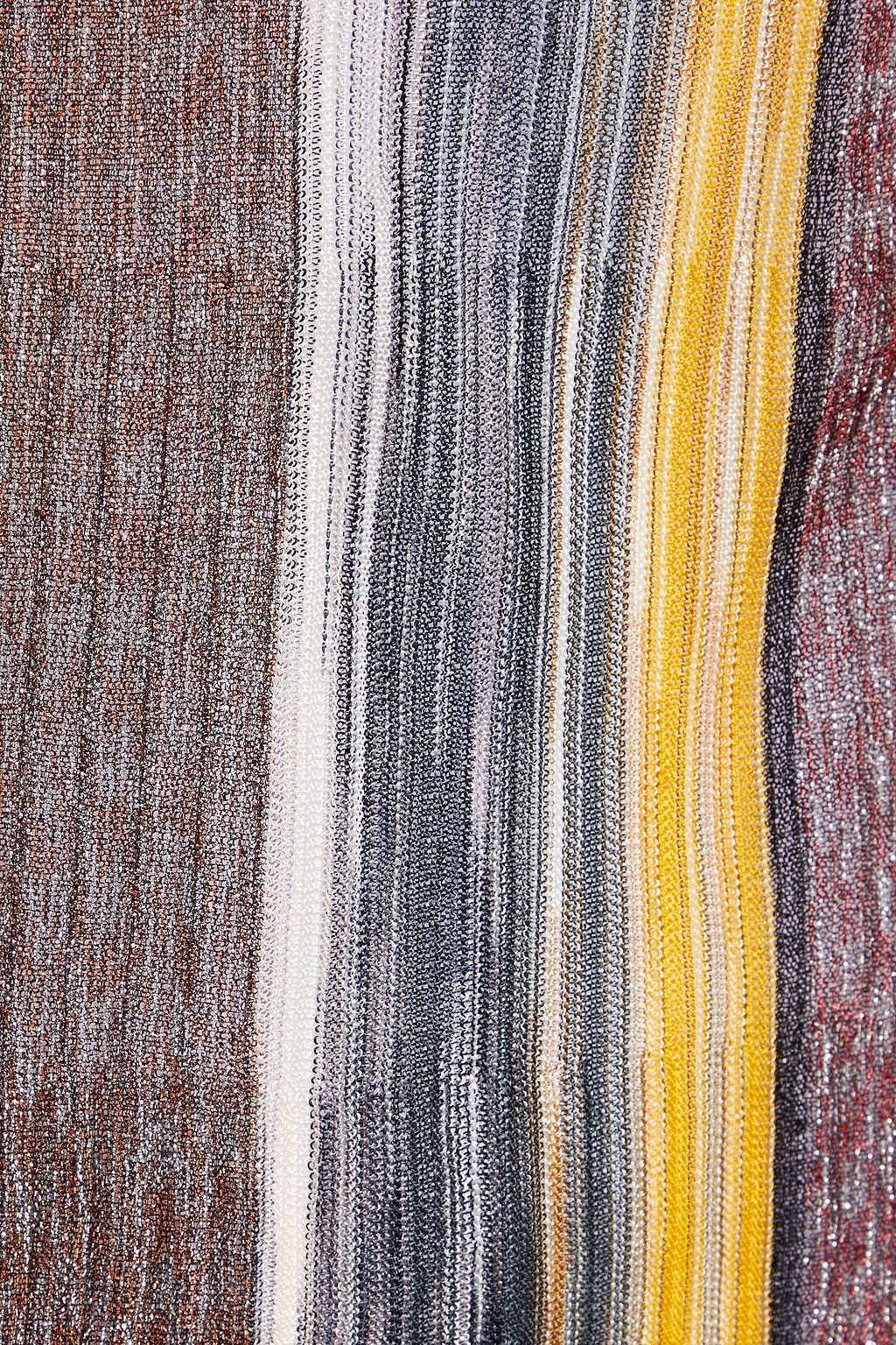 MISSONI Plissé metallic striped knitted turtleneck top