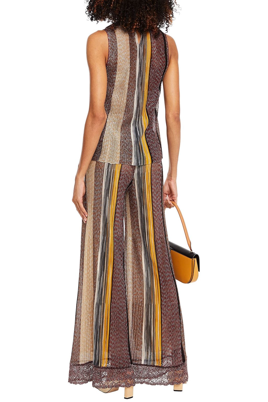 MISSONI Plissé metallic striped knitted turtleneck top