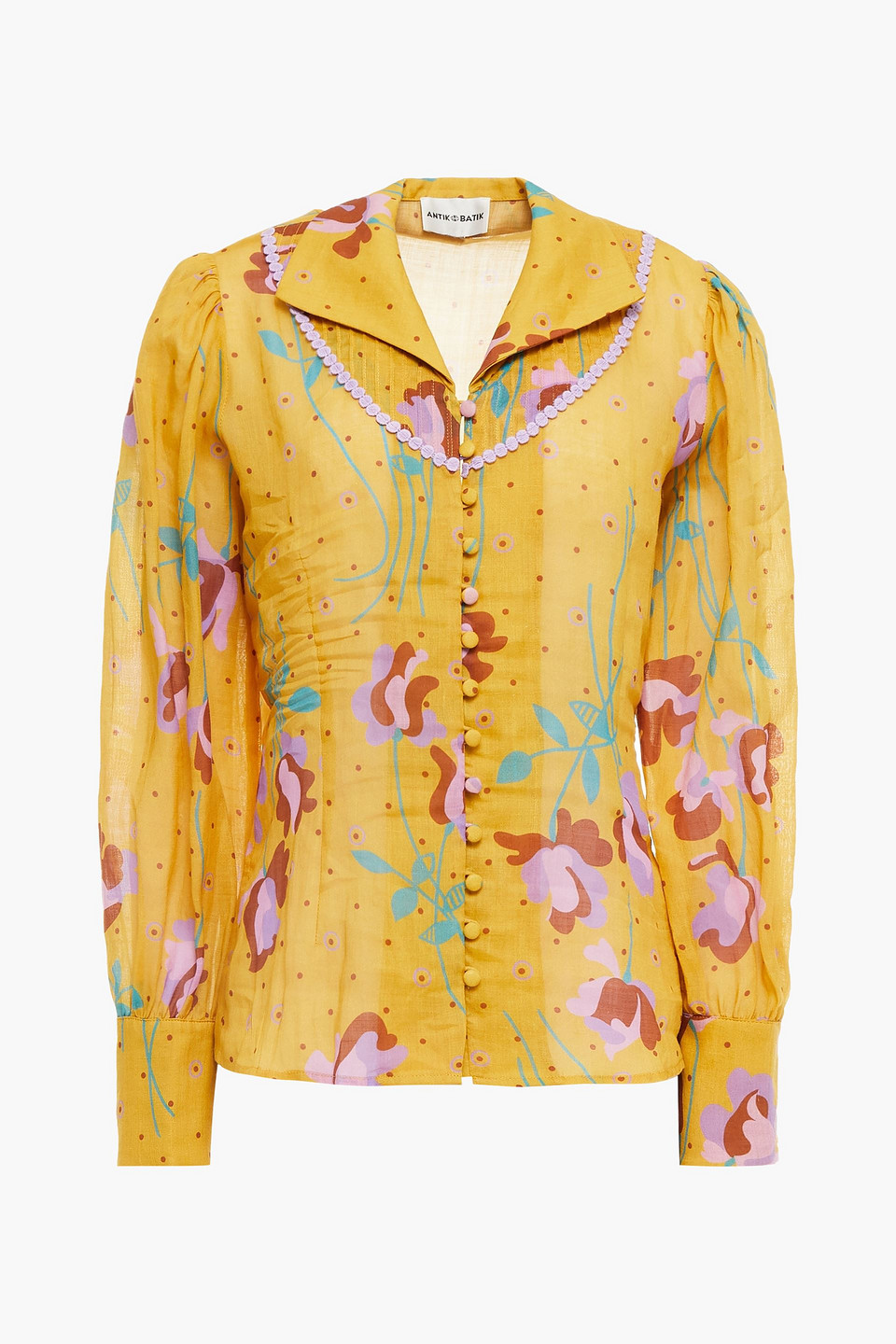 Antik Batik Ossie pintucked printed ramie-gauze shirt