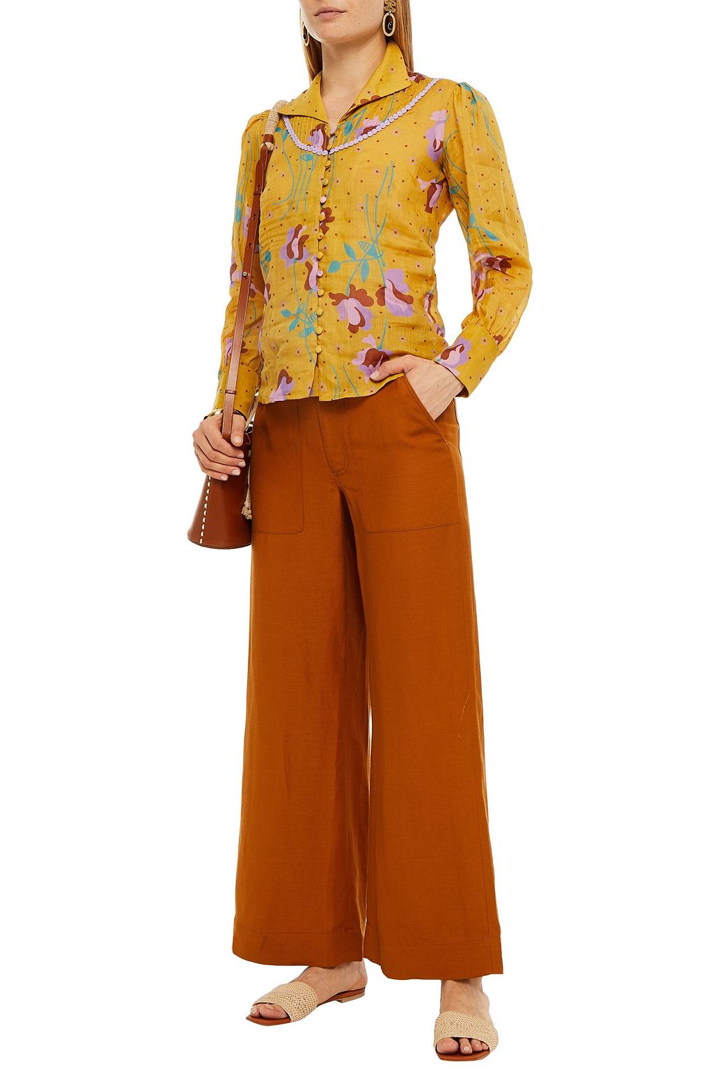 ANTIK BATIK Ossie pintucked printed ramie-gauze shirt