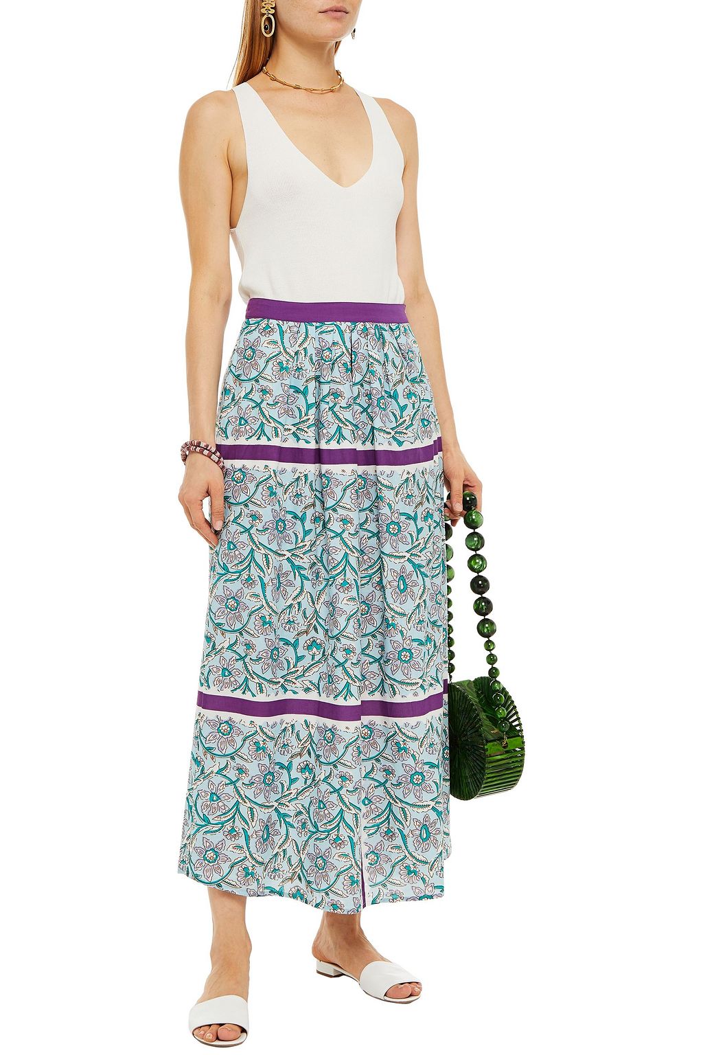 ANTIK BATIK Marius pleated floral-print cotton-broadcloth midi skirt